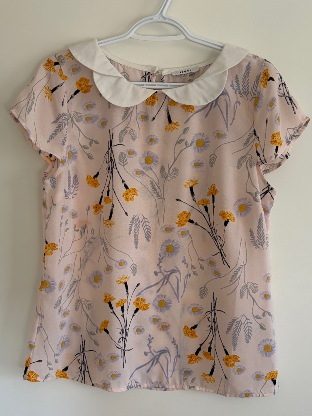 EUC Sioni Women’s Short-Sleeved Floral Patterned Collared Sheer Blouse Medium
